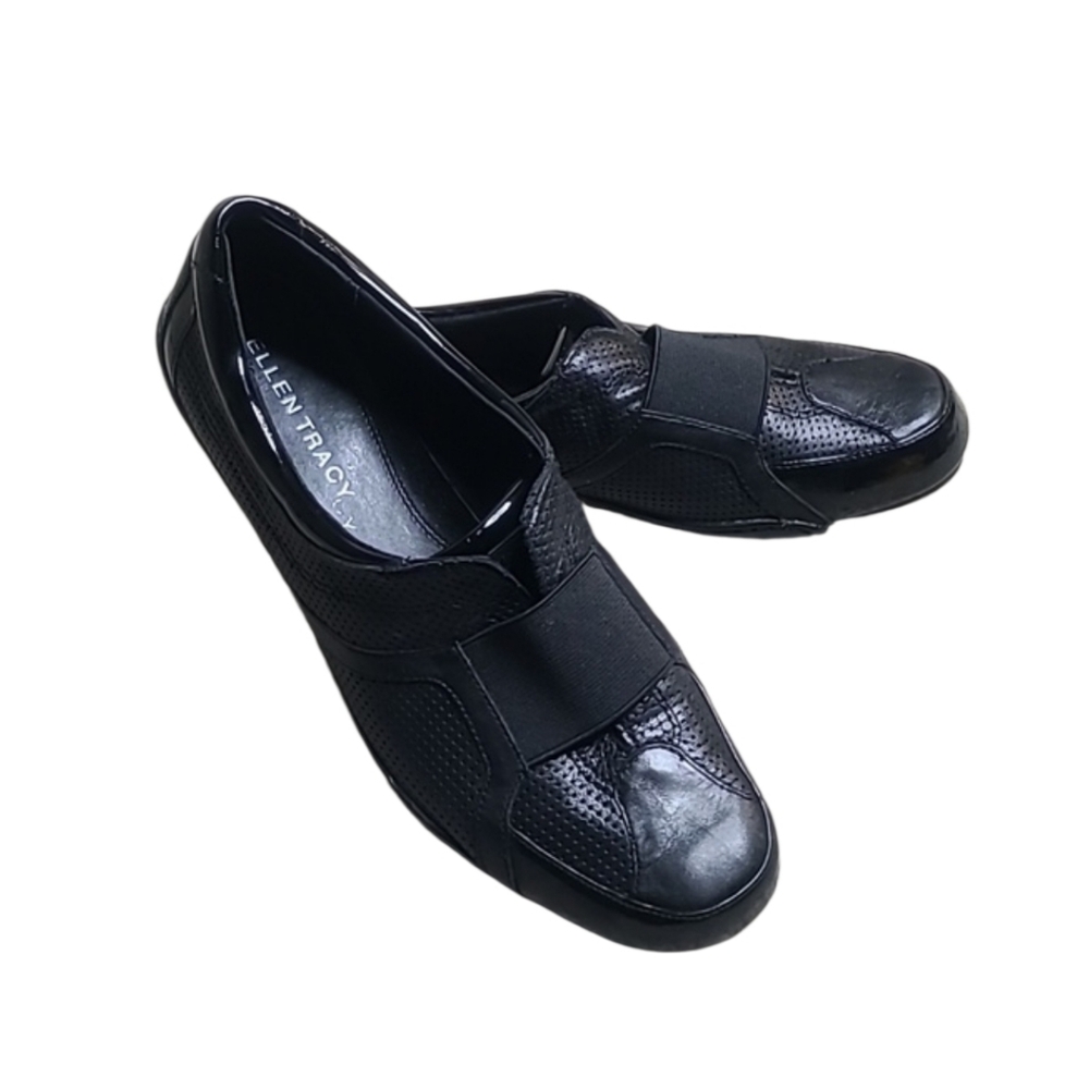 Ellen Tracy Black Leather Slip On Loafer Shoes
